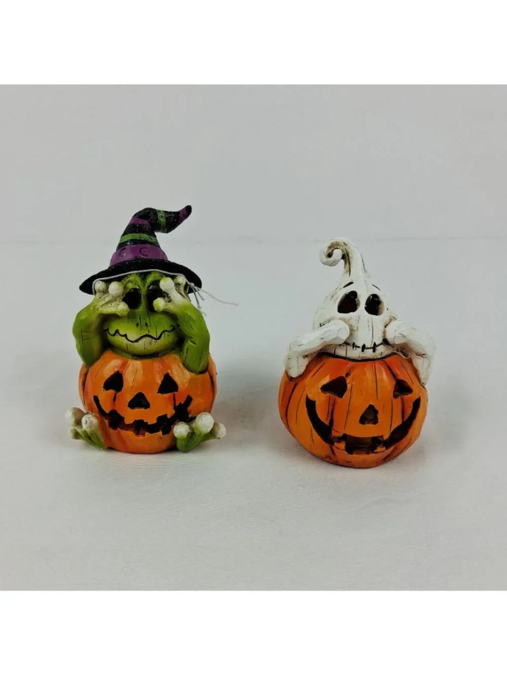 Delton Halloween LED Light-Up Ghost & Frog Pumpkin Figurines Battery Operated